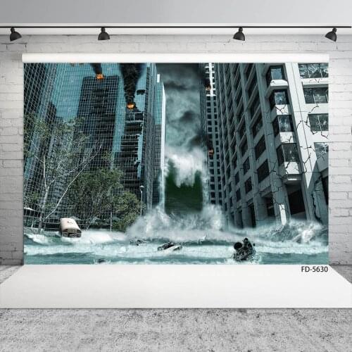 Destroy Buildings Sea Wave Photo Backdrop Computer Printed Background for Portrait Children Baby Photocall Photography Props