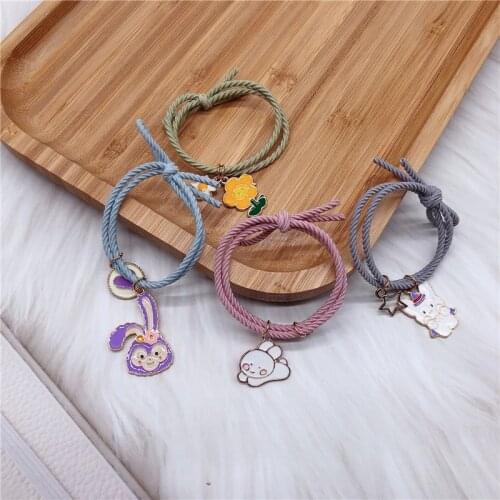 Korean Sweet Girl Simple Cute Alloy Cartoon Rabbit Flower Rubber Band Hair Rope Fashion Childrens Ponytail Hair Accessories