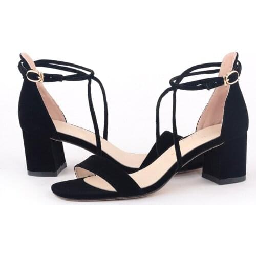 Women Sandals Office Summer Ladies Round Toe Flock 3-5CM Thick High heels Buckle Strap zapatos de mujer women shoes size 35-42