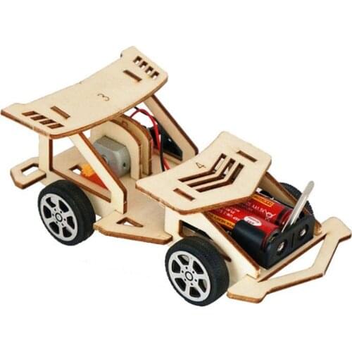DIY Assembly Racing Car Vehicle Model Kit Physical Science Experiment Technology Educational Wooden Toys For Kids no battery