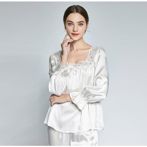 Silk pajamas suit womens spring and autumn 19 m missan silk Princess long sleeve trousers two piece large size home clothes