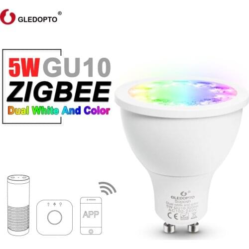 Zigbee 3.0 GU10 Smart LED Light rgb/cct Smart Home Spotlight dual white RGB 5W spot light compatible alexa google ZLL gateway