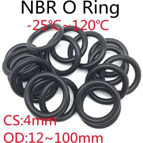 20pcs Black O Ring Gasket CS 4mm OD 12mm ~ 100mm NBR Automobile Nitrile Rubber Round O Type Corrosion Oil Resistant Seal Washer
