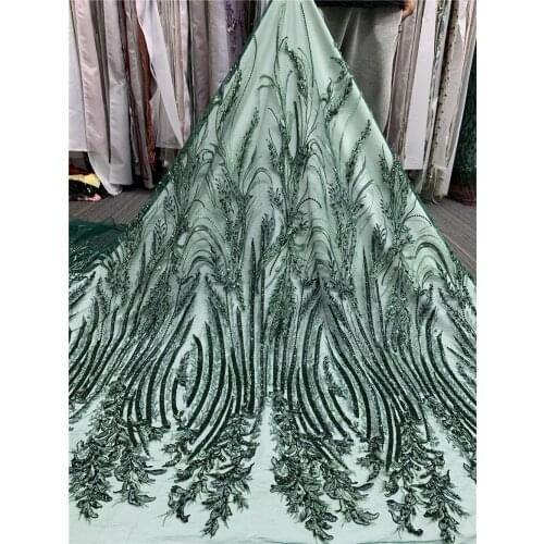 African high quality French Nigerian net tulle mesh with beads J-2986815 lace fabric for dress 5yards/lot