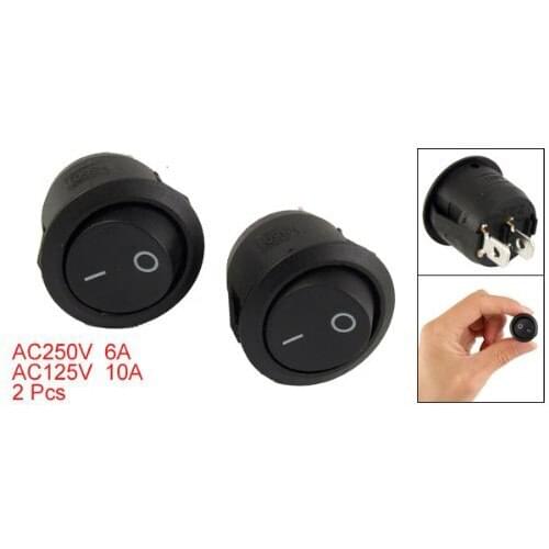 WSFS Hot SODIAL(R) 2 Pcs On/Off 2 Terminal SPST Black Round Rocker Switch