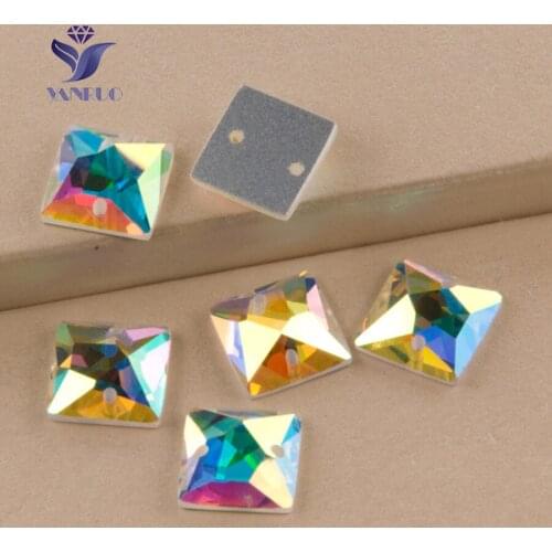 YANRUO 2308TH Square Crystal AB Glass Rhinestones Sewn Crystal Strass Sew On Mirrors Sewing Rhinestones For Garmnet Strass
