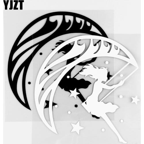 YJZT 13.2×13.6CM Naughty Star Vinyl Car Stickers Beautiful Girl Swing Under The Moon Black / Silver 10A-0604