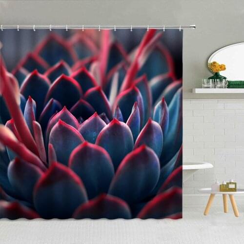 Green Plant Shower Curtain Cactus Texture Succulent Flowers Leaf Morning Dew Natural Scenery Bath Curtains Home Decor Set Cheap