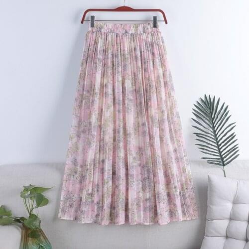 2021 Holiday Beach Boho Long Maxi Skirt VD1820 High Waist Women Summer Floral Print Chiffon Pleated Midi Skirt