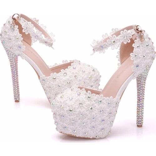 2021 summer new style 14 cm lace stiletto sandals bridesmaid wedding rhinestone shoes bridal dress large size single shoes women