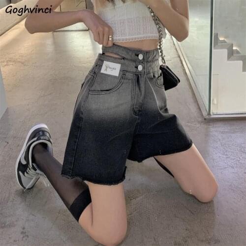 Gradient Shorts Women Designer Hole Loose Denim Fashion Hot Girls Korean Style High Waist Students Daily New-arrival Retro Chic