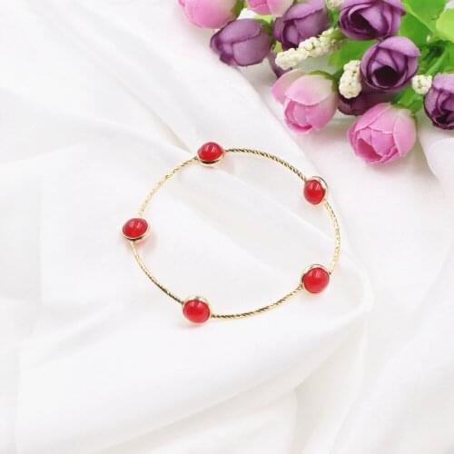 Trendy Charms Women Handmade Bracelet Red Natural Stone Jades Bead Strand Bracelets Bangle Wrist Ornament Gift Jewelry 7.5" B317