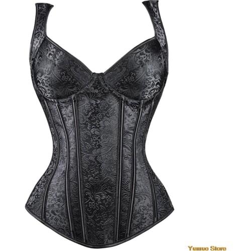2021New Sexy Womens Bustier Corset Top Gothic Jacquard Shoulder Straps Tank Overbust Corset Bustiers Waist Cincher Shapewear
