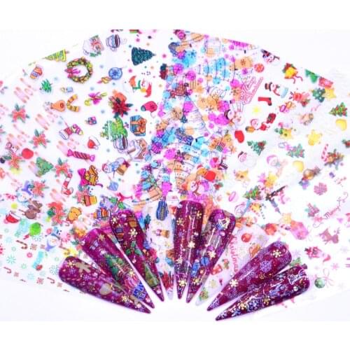 YZWLE 10 PCS Flower/Christmas Metallic Foil For Nail Slider Holographic Transfer Wrap Sticker Adhesive Starry Manicure Decor