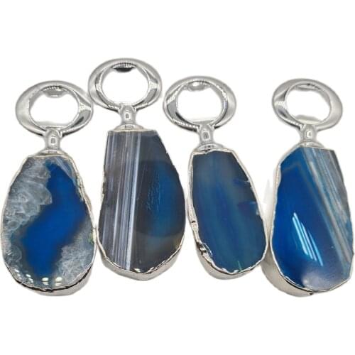 100% Natural Crystal Bottle Opener Simple Home Hotel Restaurant Beer Blue agate Zinc Alloy Bottle Opener Home Decoration