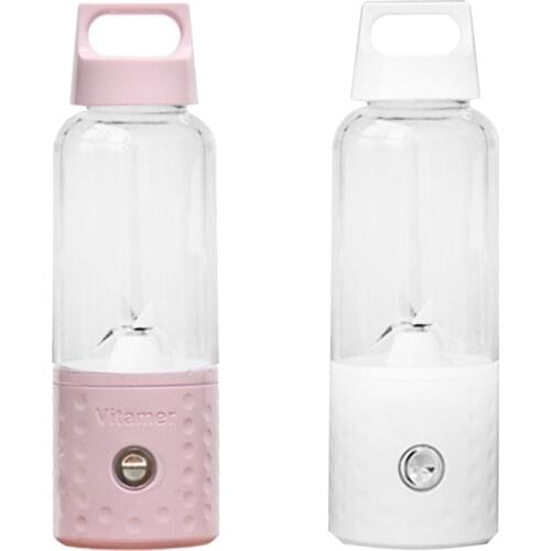 2set 500ML 4000MAh Portable Smoothie Blender Mini USB Mixer Electric Juicer Charging Vitamer Fruit Juicer Pink & White