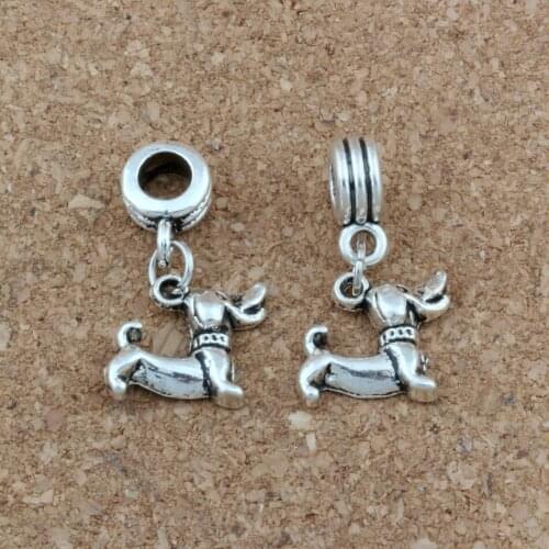 20pcs /lots Zinc Alloy Dachshund Dog Alloy Dangle Charm Beads Fit Bracelet Jewelry DIY 12.5x26.5mm A-438a