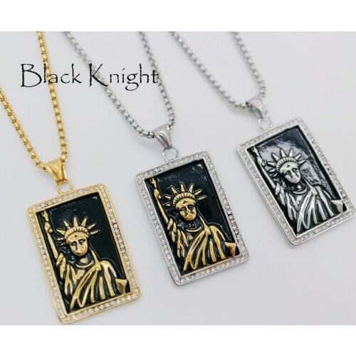 2019 S/S New America Rhinestones Statue of Liberty tag pendant necklace stainless steel Statue of Liberty necklace BLKN0653