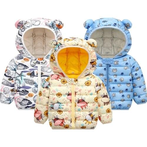 2021 New Winter Girls Boys Jacket Full Print Cartoon bear dinosaur Keeping Warm Coat For Kids Toddler Children Hooded Outerwear
