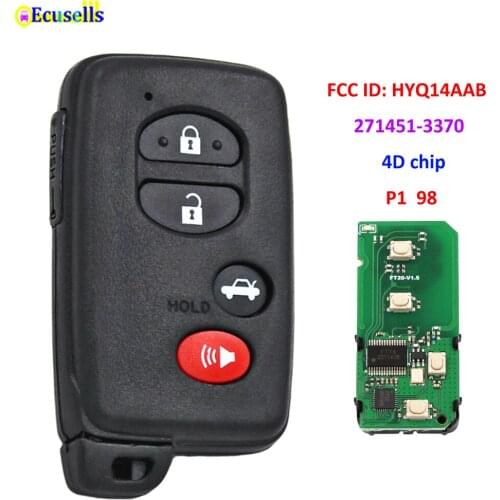 4 Buttons Smart Proximity Key Remote Card ASK 314.3MHz 4D Chip for Toyota Avalon Camry Corolla FCC ID: HYQ14AAB 271451-3370