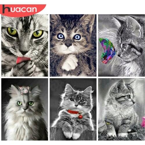 HUACAN Diamond Embroidery Animals Mosaic Cross Stitch 5D DIY Diamond Painting Cat Full Square/Round Drill Decoration Home