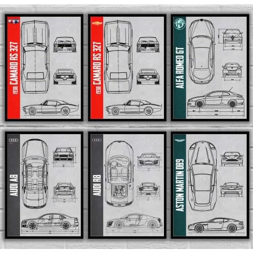 Auto Automobile Car Blueprint Posters No Frame
