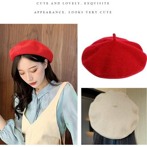 Women Girl Beret French Artist Warm Wool Winter Beanie Hat Cap Vintage Plain Beret Hats Solid Color Elegant Lady Winter Caps