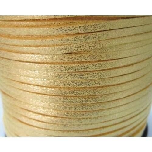 Free Ship 100 Meters 5mm x 1.5mm Metallic Gold Yllow Flat Faux Suede Leather Cord For Necklace and Bracelet