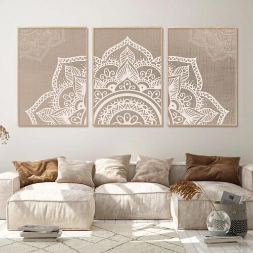 Bohemian Mandala Floral Beige Abstract Posters Canvas Painting Wall Art Print Pictures for Living Room Interior Home Decoration