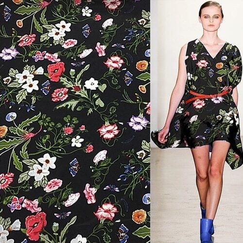 Western style floral print pure silk Crepe DE chine fabric 140cm width,SCDC938