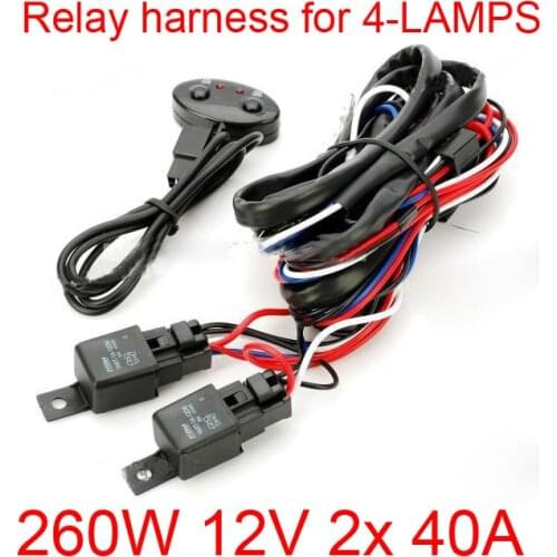 For 4-Lamps 12v 260W 2x40A Dual relay Dual fuse Car Truck Autos wiring cable ON/OFF Power switch relay harness for Led light bar