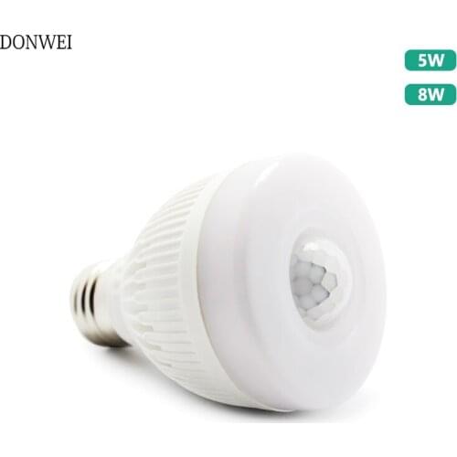 DONWEI Motion Sensor E27 LED Bulb Auto On/Offf Smart Night Light Bulbs for Square Porch Basement Corridor Lighting