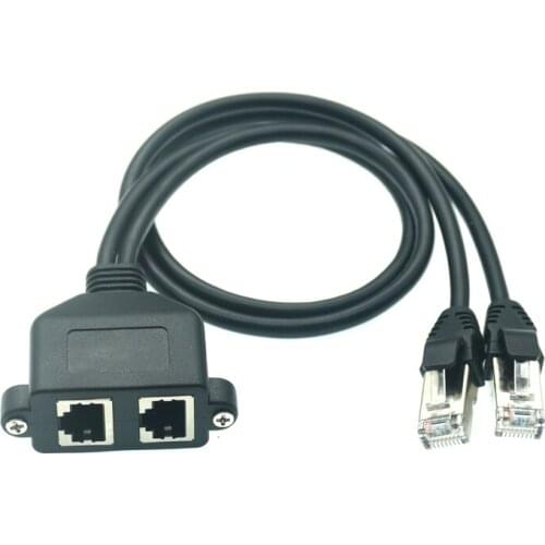 Double RJ45 Extension Cable RJ45 Male to Female Screw Panel Mount Ethernet LAN Network Extension cate5/6 Cables 50cm