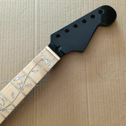 Electric Guitar Neck maple 24 Fret Maple Fingerboard Vine Inlay Black25.5"