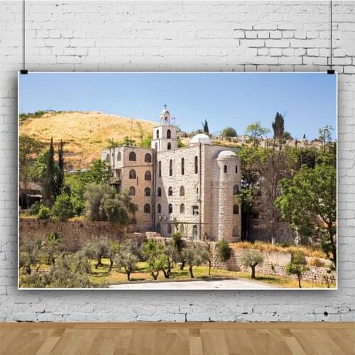 White Church In The Village Hills Backdrops Photos Background Decors for Outdoor Scenery Portrait Photography Props