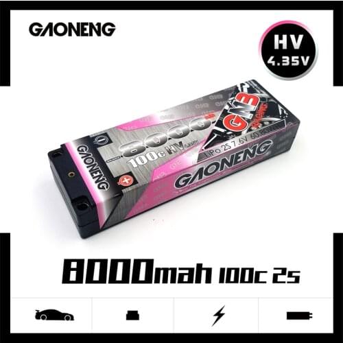 Gaoneng GNB 8000mAh 2S 7.6V HV 100C/200C Hardcase LiHV LiPo Battery pack with 5.0mm Deans T Plug for 1:10 1/10 RC Car Boat