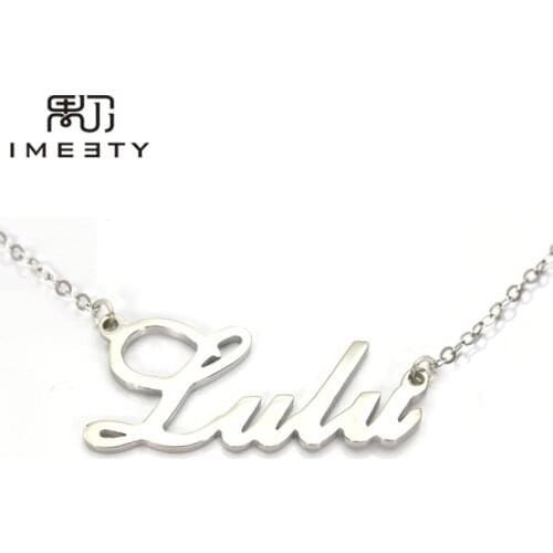 IMEETY personalized jewelry script name necklaces handmade name tag necklaces desinger silver nameplate necklaces for women