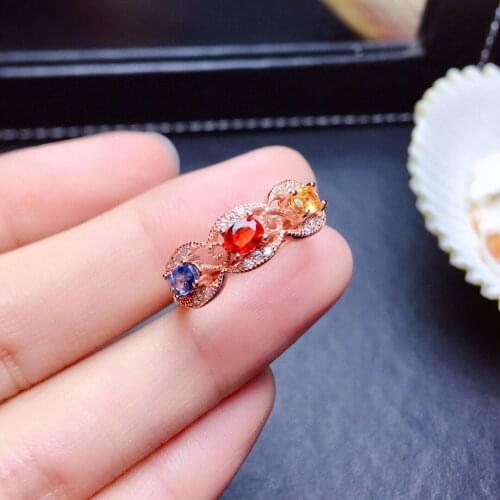 Fashion Multi-color Sapphire Ring for Party 3mm*4mm Natural Sapphire Silver Ring Solid 925 Silver Sapphire Jewelry