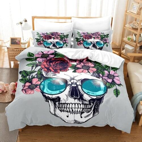 Rose Skull Matched Bedding Duvet Cover Set 3d Comforter Bedding Sets Bedroom Cover Happy Halloween Bed Linens EU King 240x220 Cm