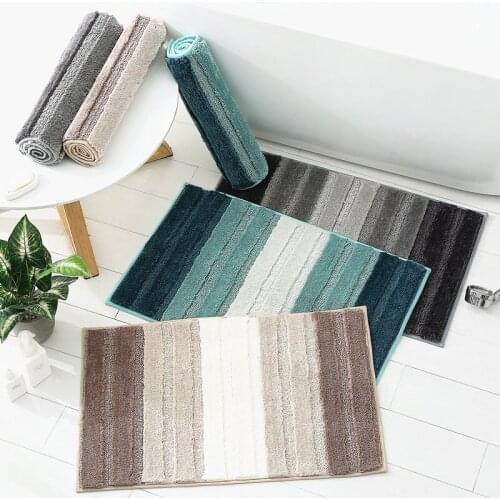 Bath Mat Indoor Anti-slip Floor Carpet Bathroom Entrance Doormat Absorbent Kitchen Living Room Stripe Soft Rug Home Decorative