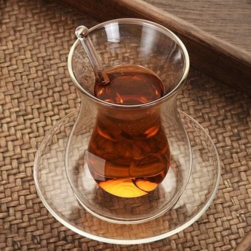 Beauty Coffee Cup with Dish Glass Spoon Set Insulated Double Wall Glass Transparent Black Household Tea Cup 150ML