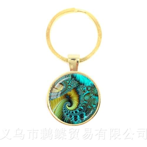 Beautiful Peacock Feathers Keychains Mandala Glass Cabochon Buddhism Pendant For Children Men Women Creative Gift Keyring