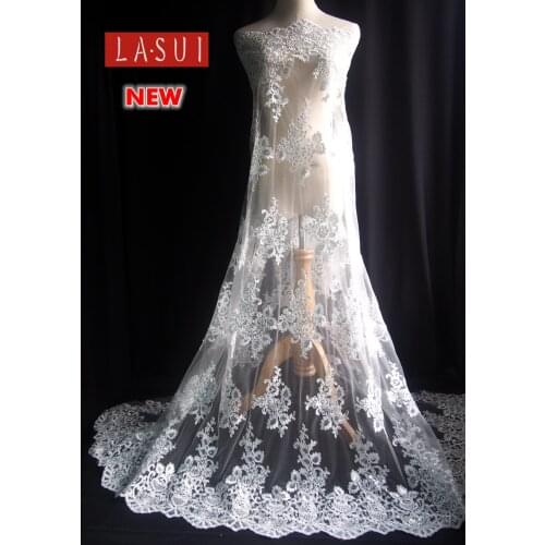 LASUI 2017 NEW good quality Corded lace Sequin embroidery fabrics DIY Beautiful elegant Wedding dress Bride veil X0230