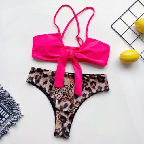 Low waist summer Swimming suit women sbort printed leopard Bikini 2020 bandage sling sexy sport swimwear Two piece Bathing suit