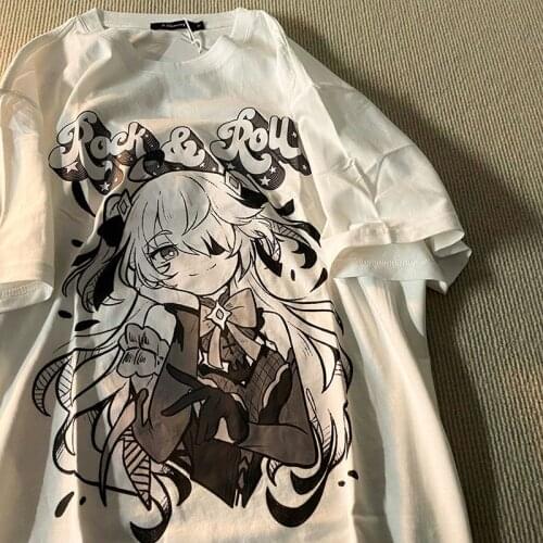 2021 summer anime print T-shirt Korean loose short-sleeved shirt men women Preppy Japan two-dimensional kawaii girl hip hop tees