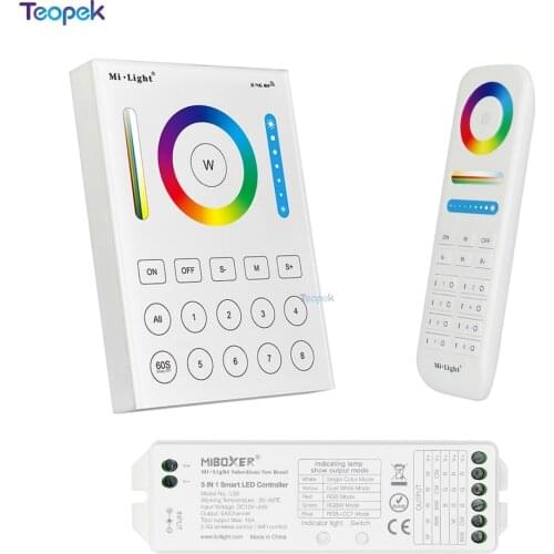 Mi Light 2.4G wireless 8 Zone RF dimmer FUT089 remote B8 Touch Panel Wall-mounted rgbww LS2 5 in 1 led controller for RGB+CCT