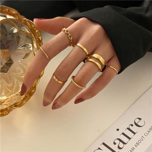 Fashion Simple Gold Silver Color Metal Rings Set For Women Girls Korean Thick Chain Finger Rings Female Minimalist Jewelry