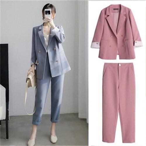 Fashion suit suit female casual spring new high quality loose large size fat mm small suit professional two-piece suit women