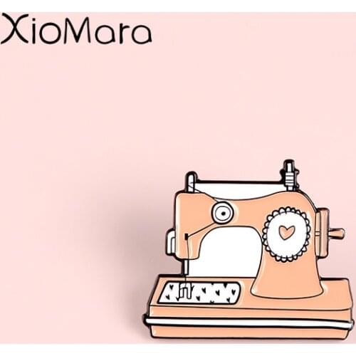 Cartoon Orange Sewing Machine Enamel Pins Cute Heart Dressmaker Daily Supplies Brooches lapel Pins For DIY Hand-made Enthusiasts