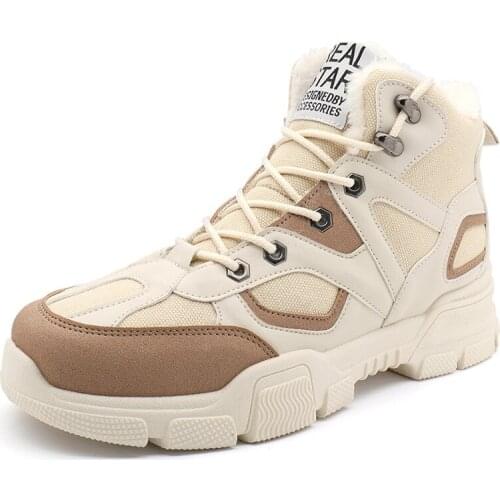 Lace Up Men Winter Shoes Plus Size 39-46 Warm Ankle Botas Hombre For Leather Boots Shoes Warm Plush Sneakers Big Size